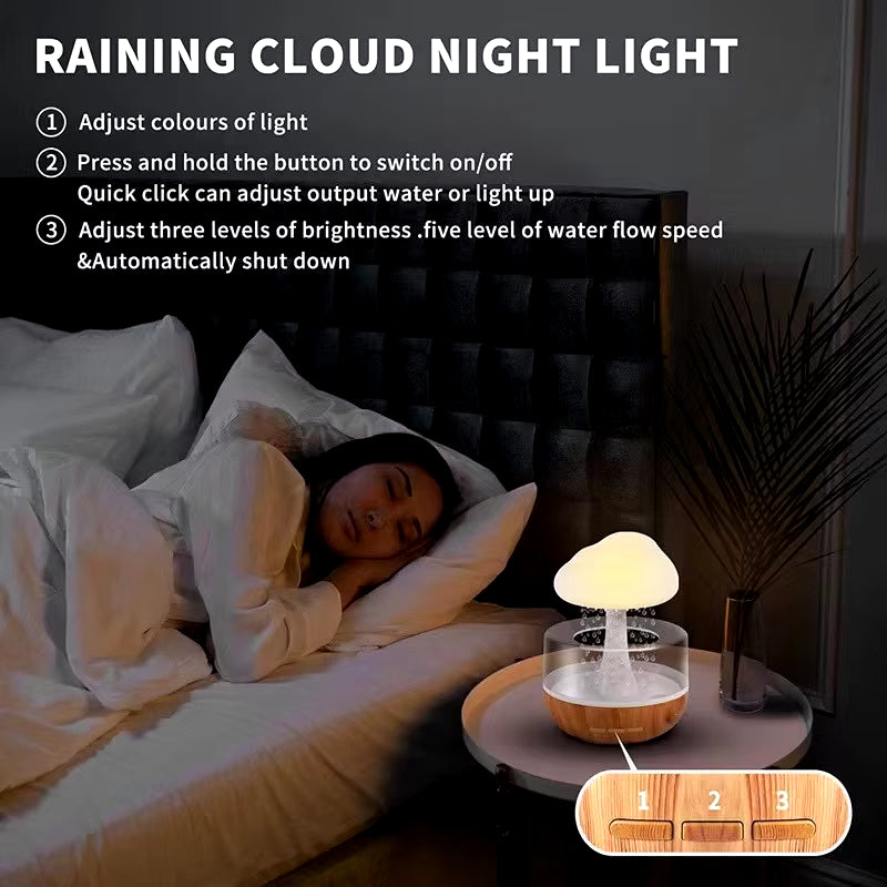 Creative Raindrop Humidifier Cloud Rain Colorful Mushroom Lamp Cloud Humidifier Gradient Colorful Atmosphere Lamp